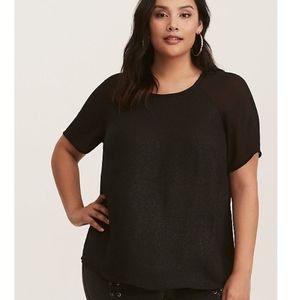 Torrid black metallic foil georgette raglan top
